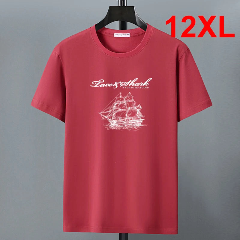 Green T-shirt 2022 Summer Tshirt Men Cotton T Shirt 10XL 12XL Big Size Short Sleeve Tops Tees Male Print Shirt Red Grey